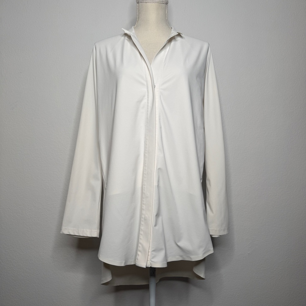 ADAY White Something Borrowed Shirt Hidden Button Mandarin Collar Size XL